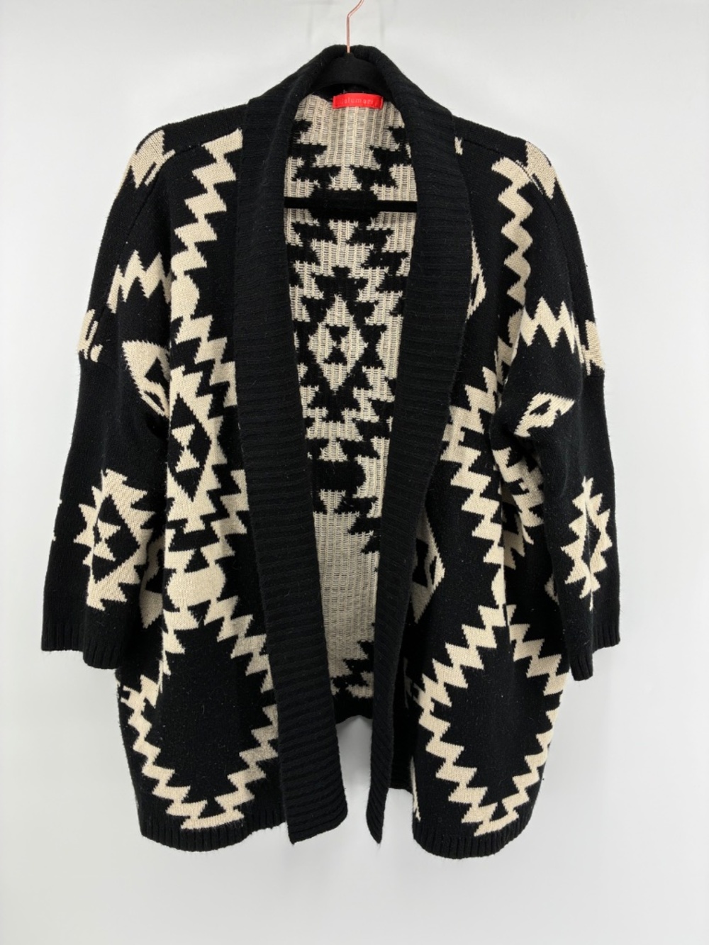 Black and Cream Aztec Open Front Cardigan - Picture 2 of 8